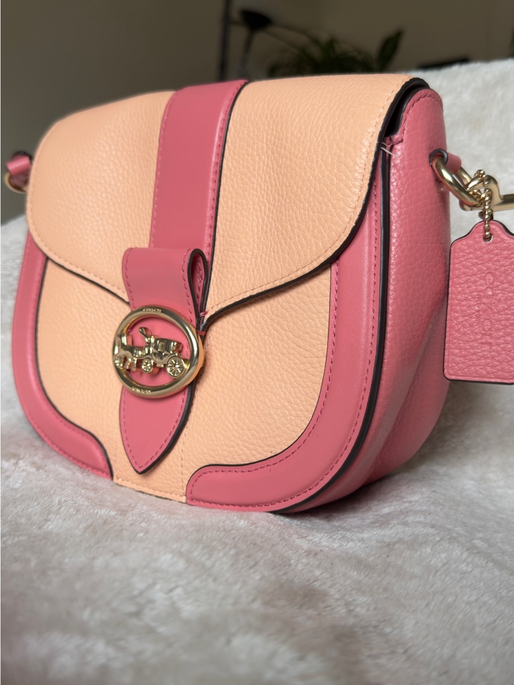 Authentic Coach Georgie Saddle Bag In Colorblock Faded Blush Taffy -model C8296 - Picture 7 of 16